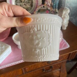 Vintage Mill Glass Elegant White Embossed Planter